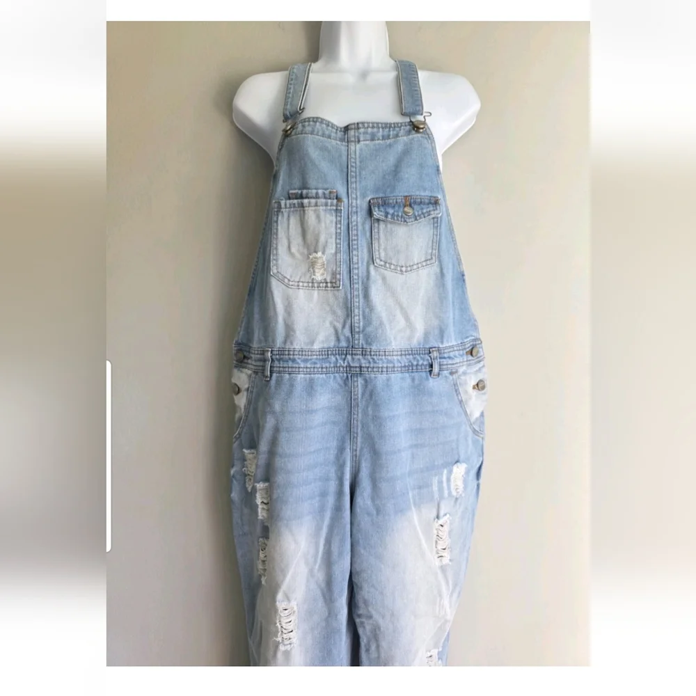 Ci Sono Womens Distressed Denim Overalls Size Small Light Wash Country Punk - Picture 2 of 11